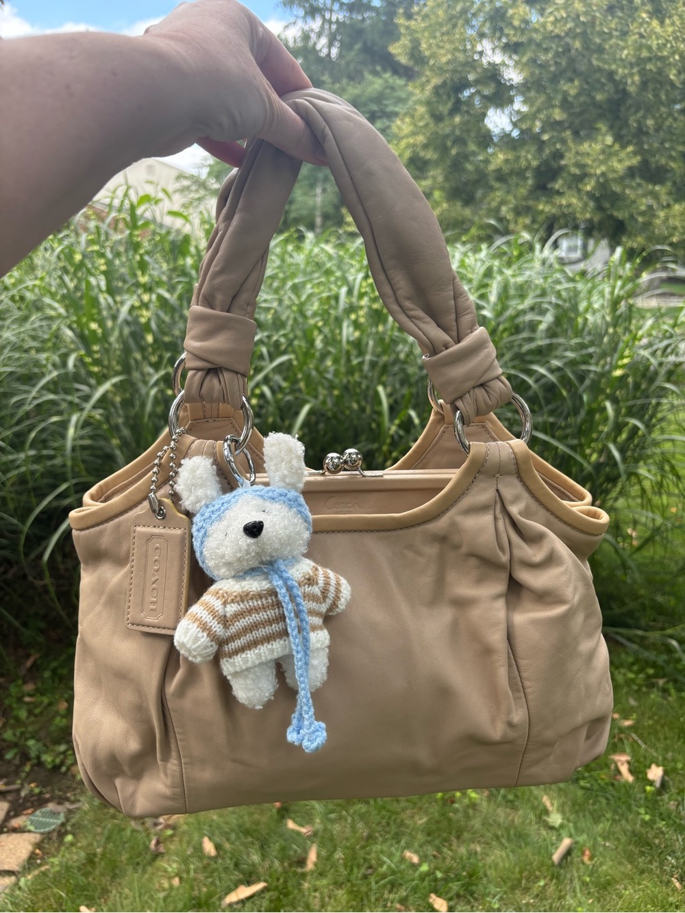 Coach Parker Kisslock In Soft Light Beige Leather Y2K Shoulder Bag Immaculate